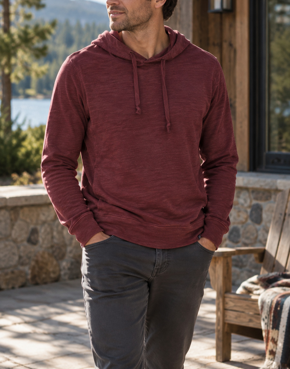 Faherty Sunwashed Organic Cotton Hoodie Men's Small Mahogany Pullover NWOT